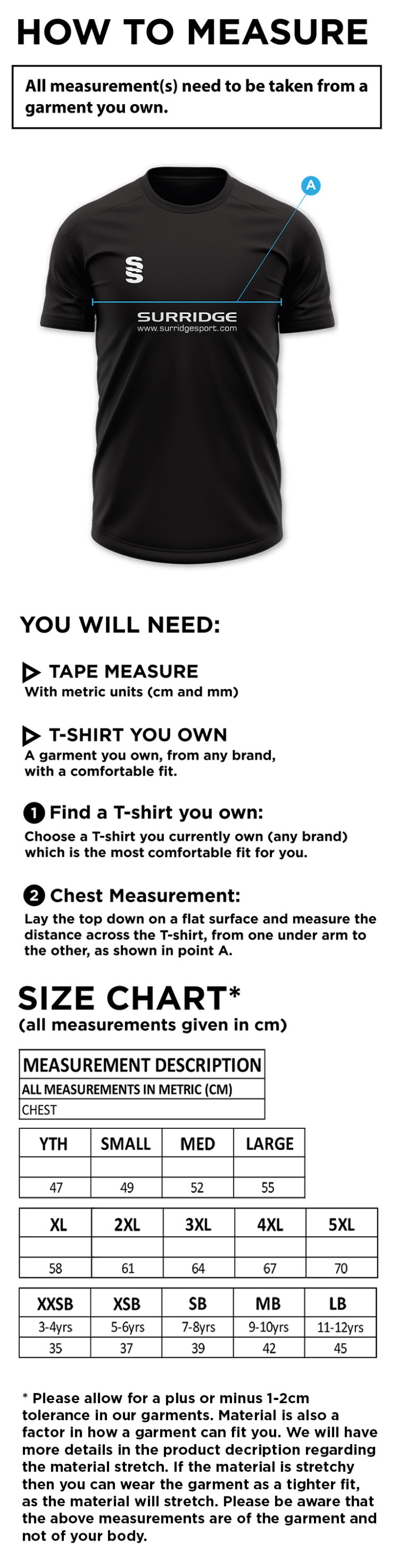 Huntingdon & District CC - Blade T-shirt - Size Guide
