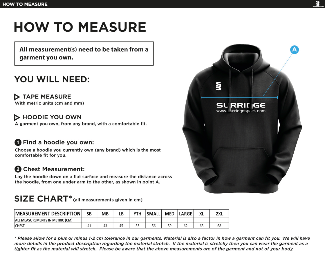 Huntingdon & District CC - Blade Hoody - Size Guide
