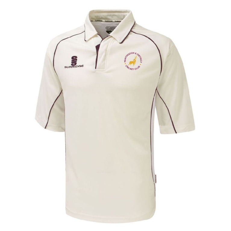 Huntingdon & District CC - Premier 3/4 Sleeve Maroon Trim Shirt