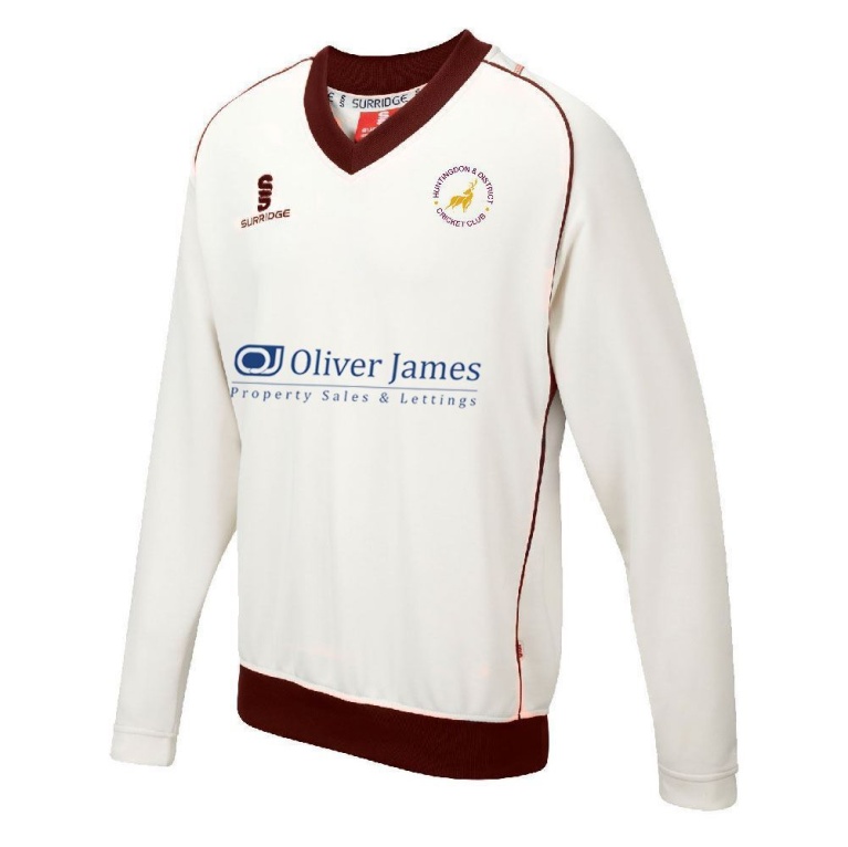 Huntingdon & District CC - Senior Long Sleeve Sweater Maroon Trim