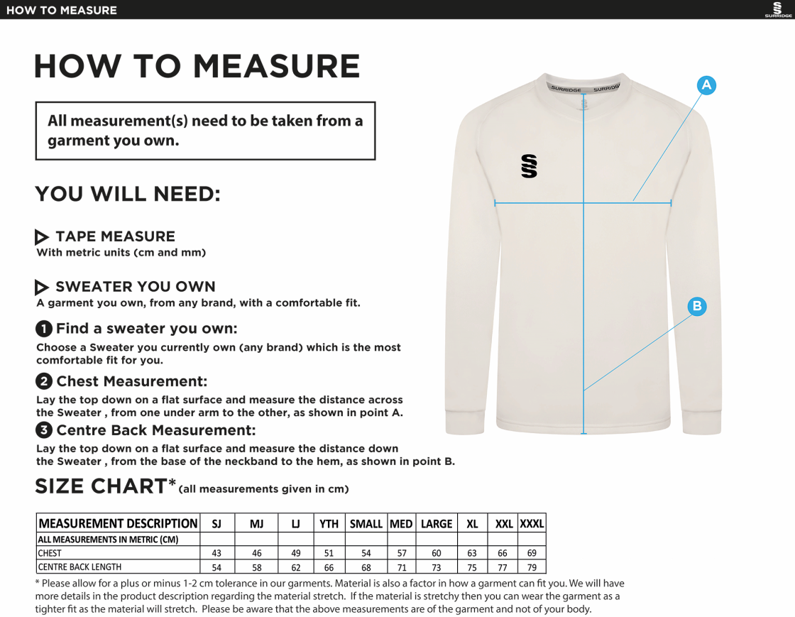 Huntingdon & District CC - Blast Long Sleeve Cricket Sweater - Size Guide