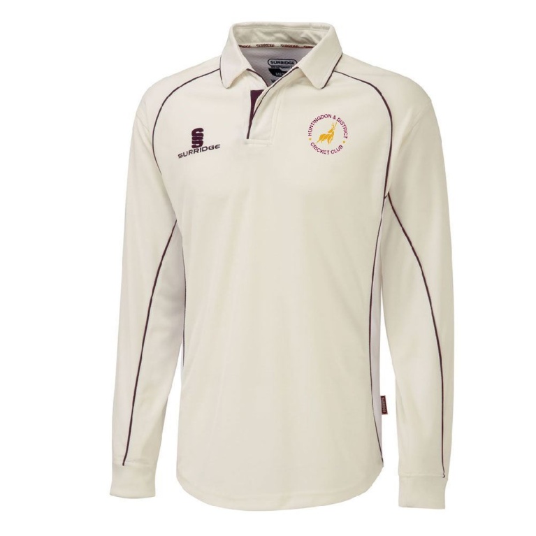 Huntingdon & District CC - Premier Long Sleeve Maroon Trim Shirt