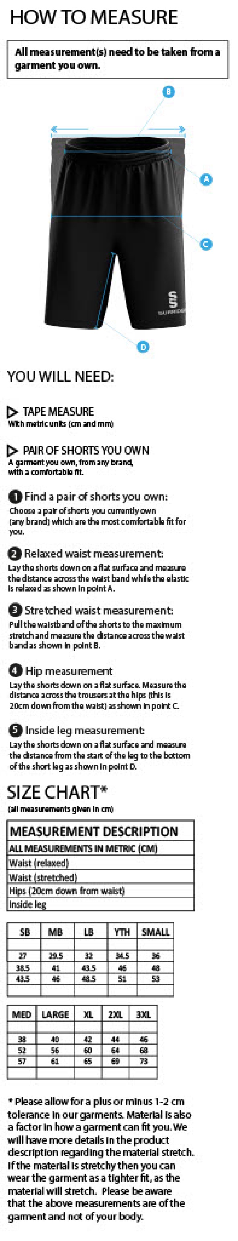 Huntingdon & District CC - Women's Ripstop Short - Size Guide