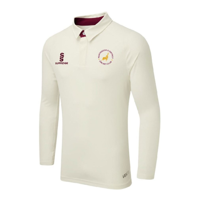 Huntingdon & District CC - Ergo Long Sleeve Maroon Trim Shirt