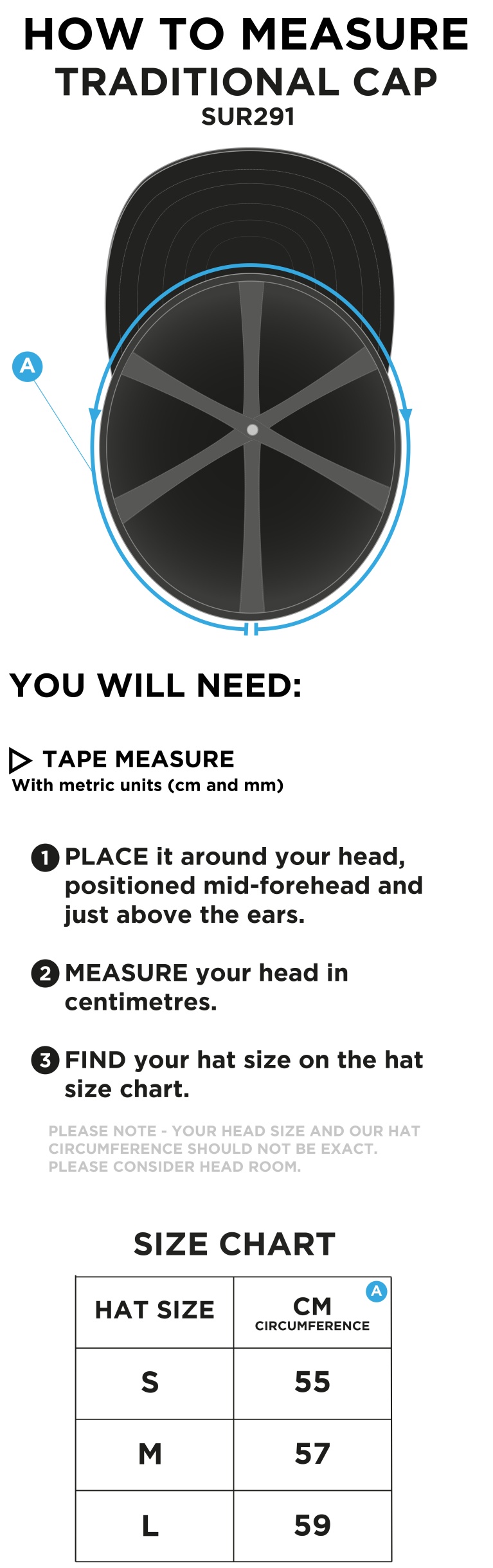 Huntingdon & District CC - English Playing Cap - Size Guide
