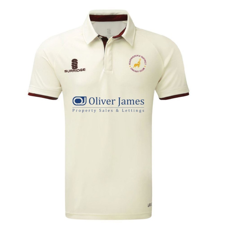 Huntingdon & District CC - Senior Ergo Short Sleeve Maroon Trim Shirt