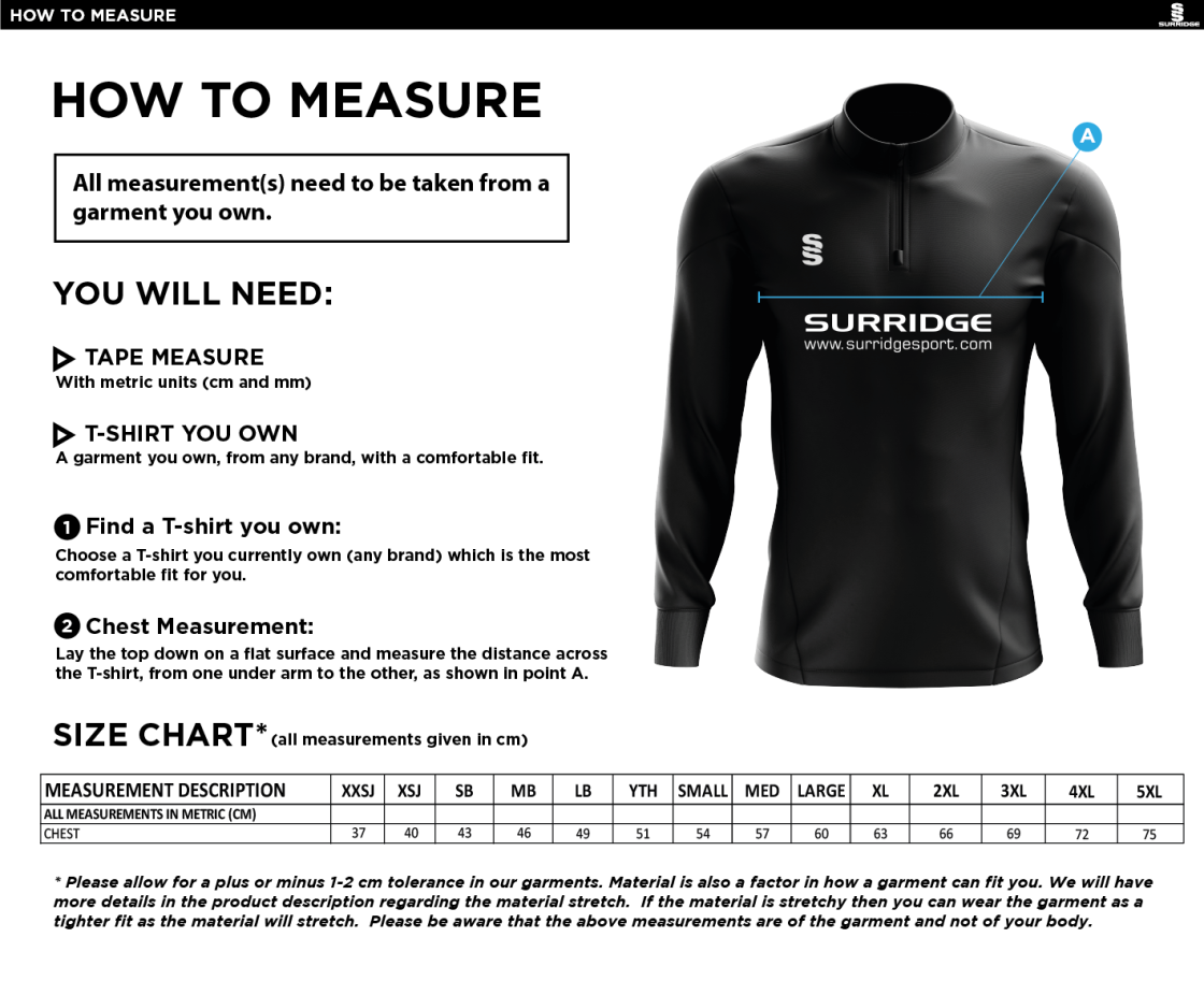 Huntingdon & District CC - Blade Performance Top - Size Guide