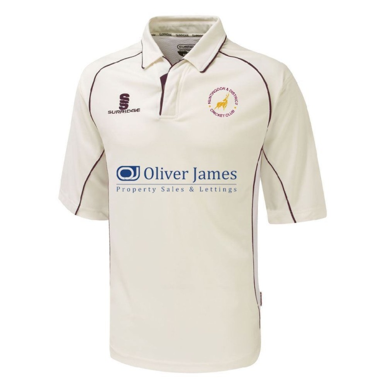 Huntingdon & District CC - Senior Premier 3/4 Sleeve Maroon Trim Shirt