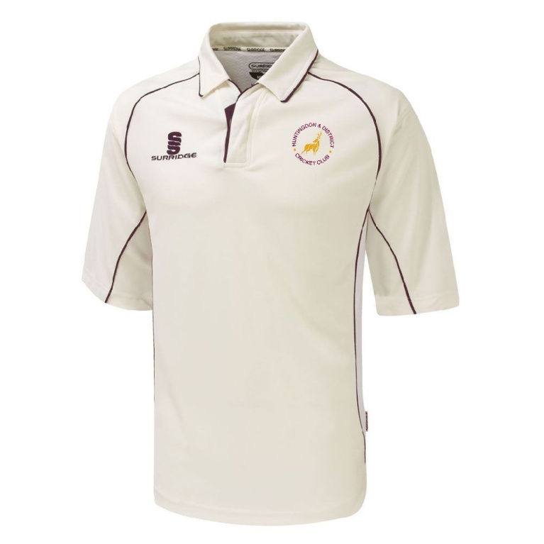 Huntingdon & District CC - Premier 3/4 Sleeve Maroon Trim Shirt