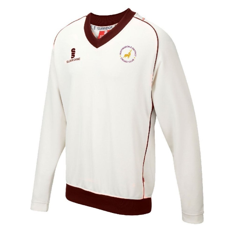 Huntingdon & District CC - Long Sleeve Sweater Maroon Trim
