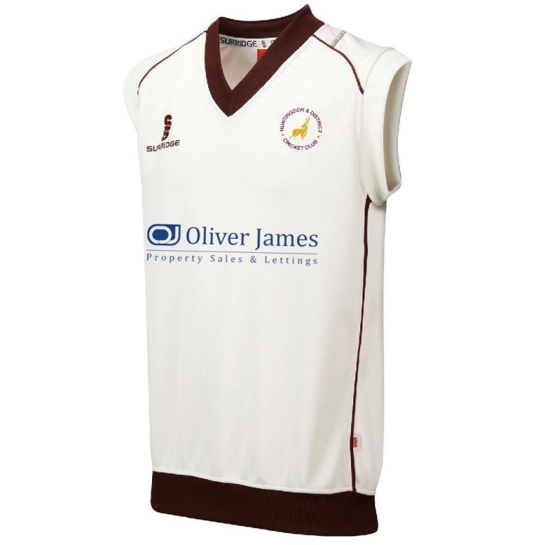 Huntingdon & District CC - Senior Sleeveless Sweater Maroon Trim