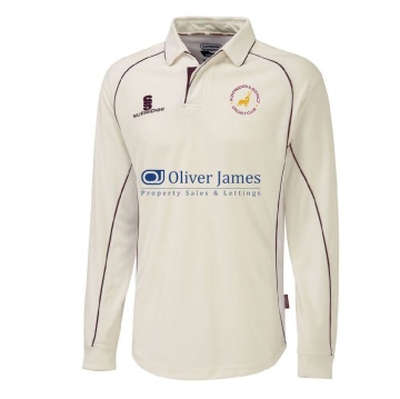 Huntingdon & District CC - Senior Premier Long Sleeve Shirt Maroon Trim Shirt