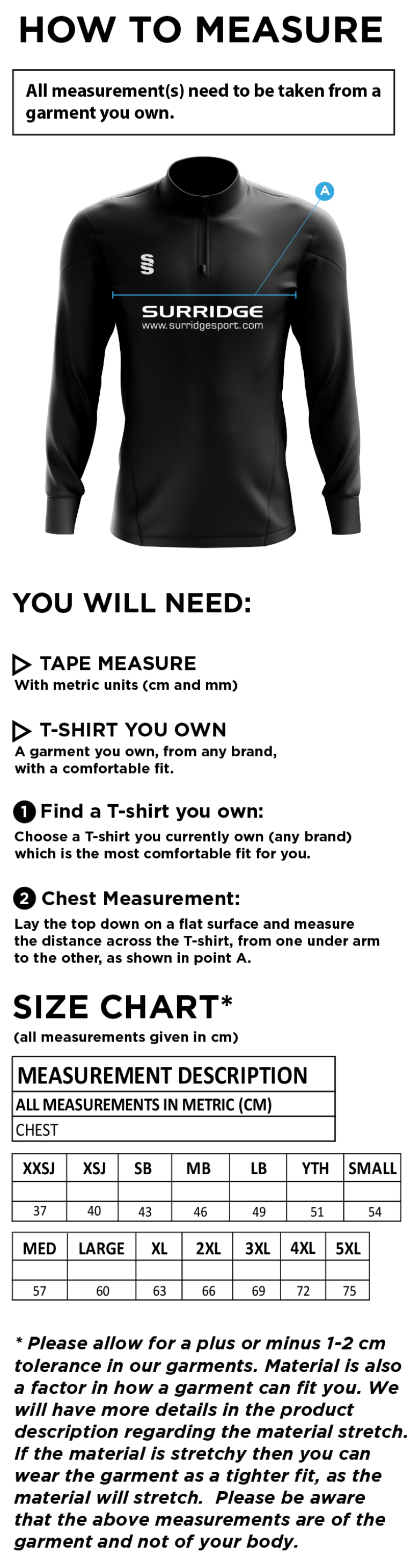 Huntingdon & District CC - Blade Performance Top - Size Guide